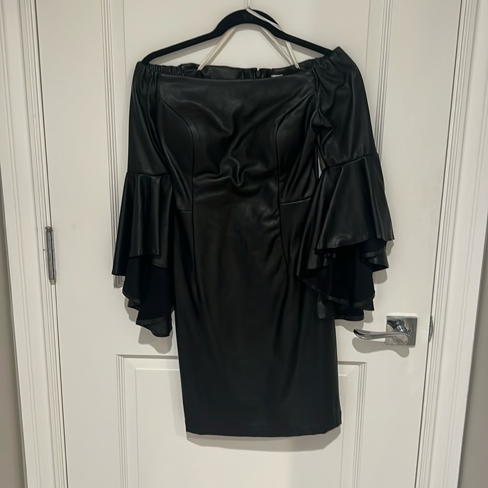 Boston proper off the shoulder, faux leather dress